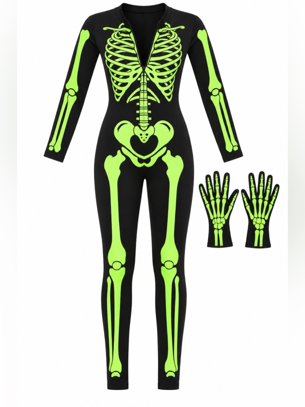New - Spooktacular Creations Women’s Skeleton Glow Jumpsuit Costume | Size S